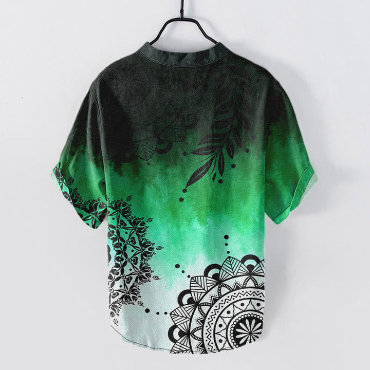 Buddha Stones Cotton Mandala Pattern Men's Short Sleeve Half Button Shirt - image 6