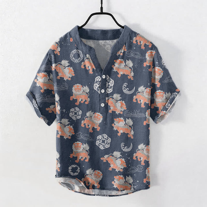 Buddha Stones Cotton Lion Waves Cloud Men's Short Sleeve Shirt Lightweight Resort Boxy Fit - image 7