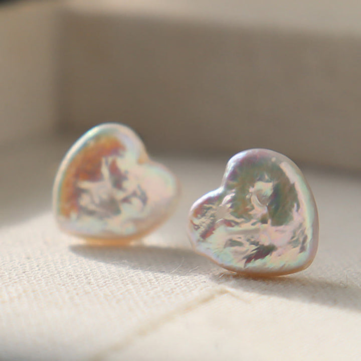 Buddha Stones Retro Pearl Heart Shape Design Wisdom Stud Earrings - image 1