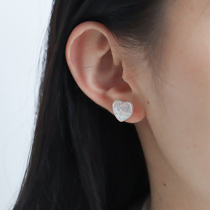 Buddha Stones Retro Pearl Heart Shape Design Wisdom Stud Earrings - image 4