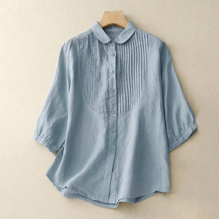 Buddha Stones Spring Pleated Pintuck Peter Pan Collar Half Sleeve Women's Shirt - PowderBlue - US8-10，UK/AU12-14，EU40-42 (2XL) - image 0