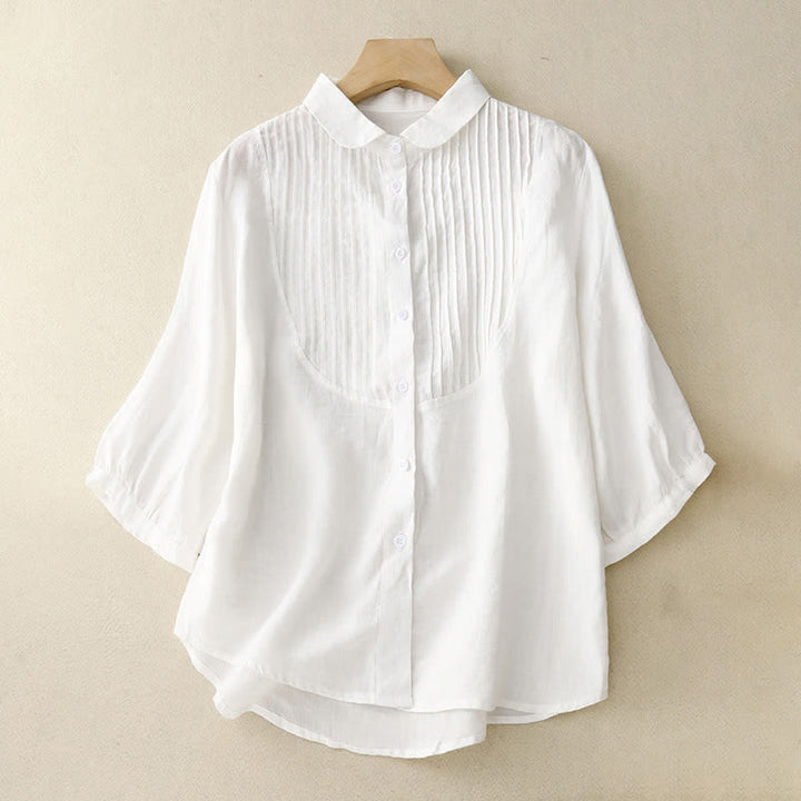 Buddha Stones Spring Pleated Pintuck Peter Pan Collar Half Sleeve Women's Shirt - White - US8-10，UK/AU12-14，EU40-42 (2XL) - image 9