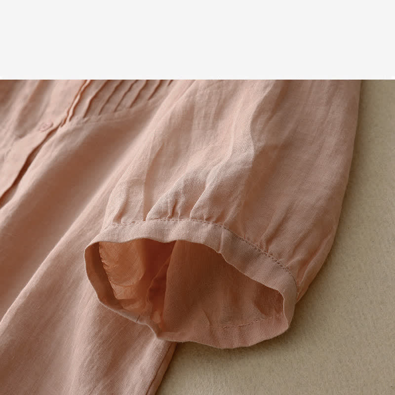 Buddha Stones Spring Pleated Pintuck Peter Pan Collar Half Sleeve Women's Shirt - image 7