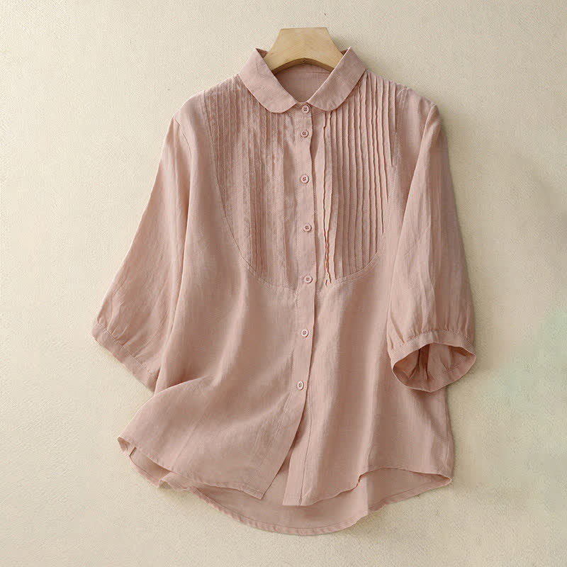 Buddha Stones Spring Pleated Pintuck Peter Pan Collar Half Sleeve Women's Shirt - LightPink - US8-10，UK/AU12-14，EU40-42 (2XL) - image 3