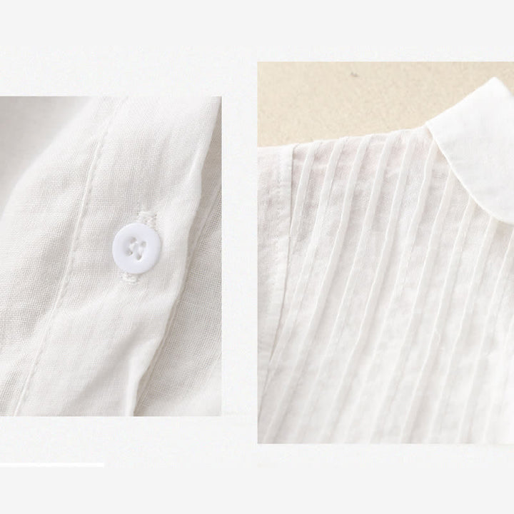 Buddha Stones Spring Pleated Pintuck Peter Pan Collar Half Sleeve Women's Shirt - image 11
