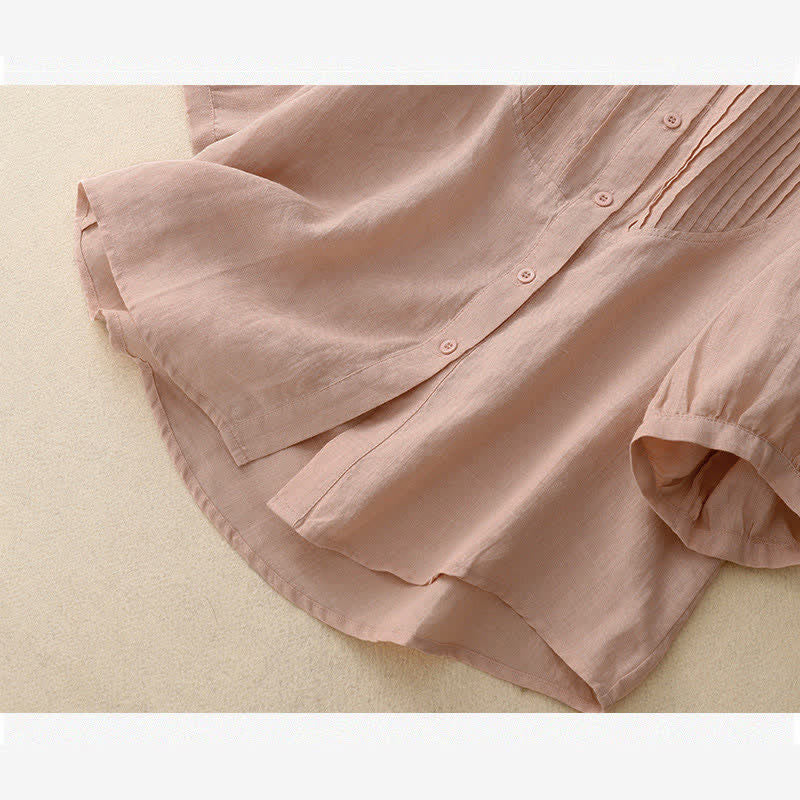 Buddha Stones Spring Pleated Pintuck Peter Pan Collar Half Sleeve Women's Shirt - image 8