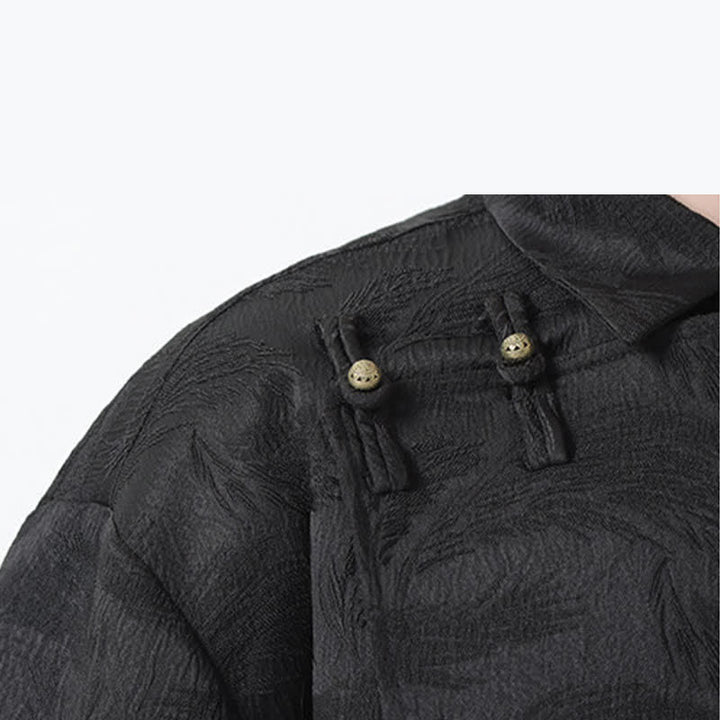 Buddha Stones Summer Mandarin Collar Textured Jacquard Men's Elbow Sleeve Shirt - image 6