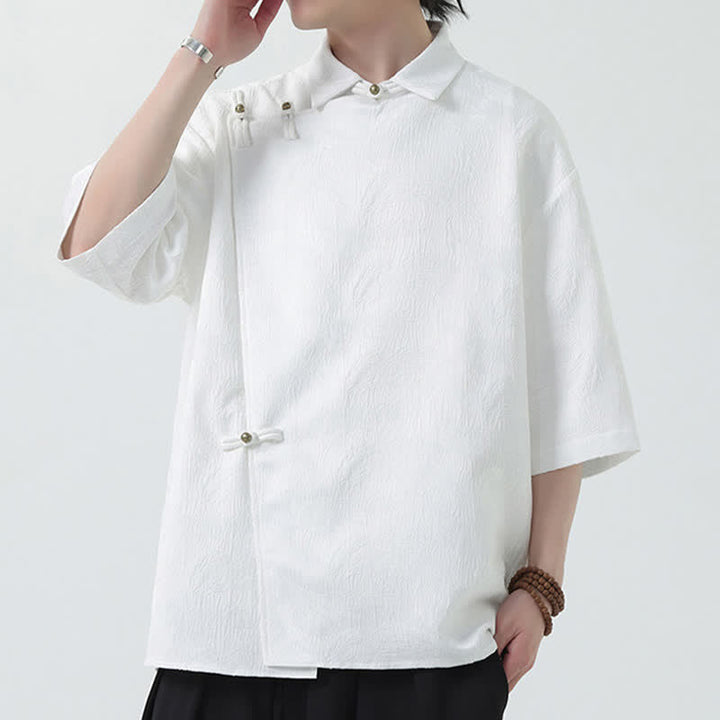 Buddha Stones Summer Mandarin Collar Textured Jacquard Men's Elbow Sleeve Shirt - image 13