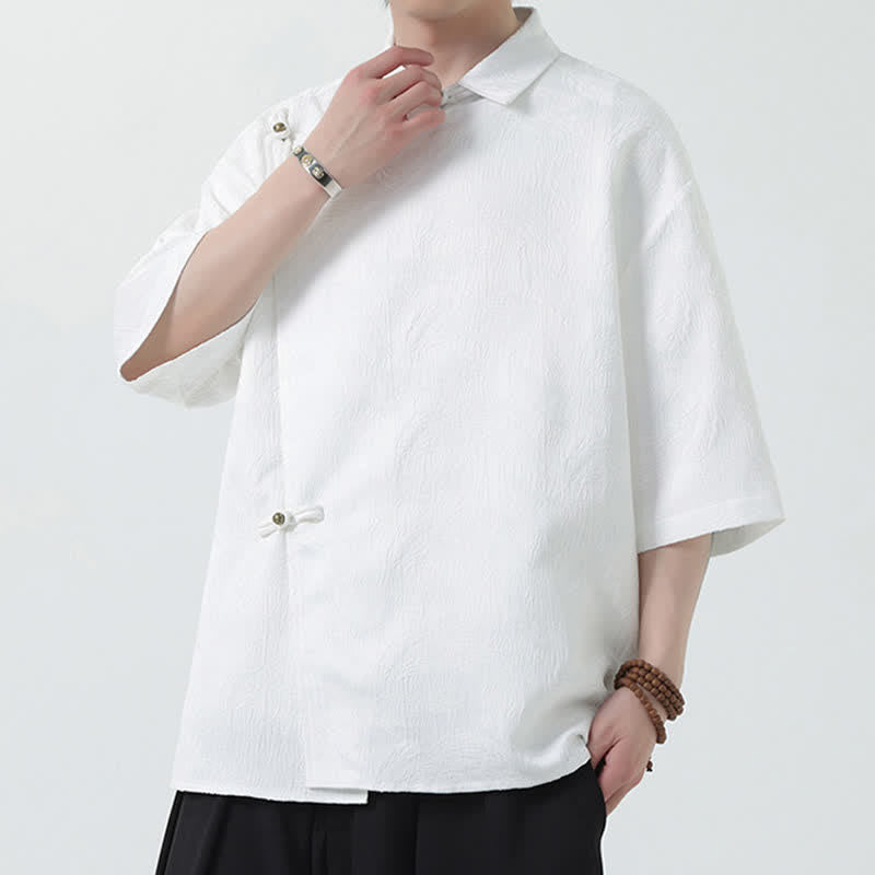 Buddha Stones Summer Mandarin Collar Textured Jacquard Men's Elbow Sleeve Shirt - image 9