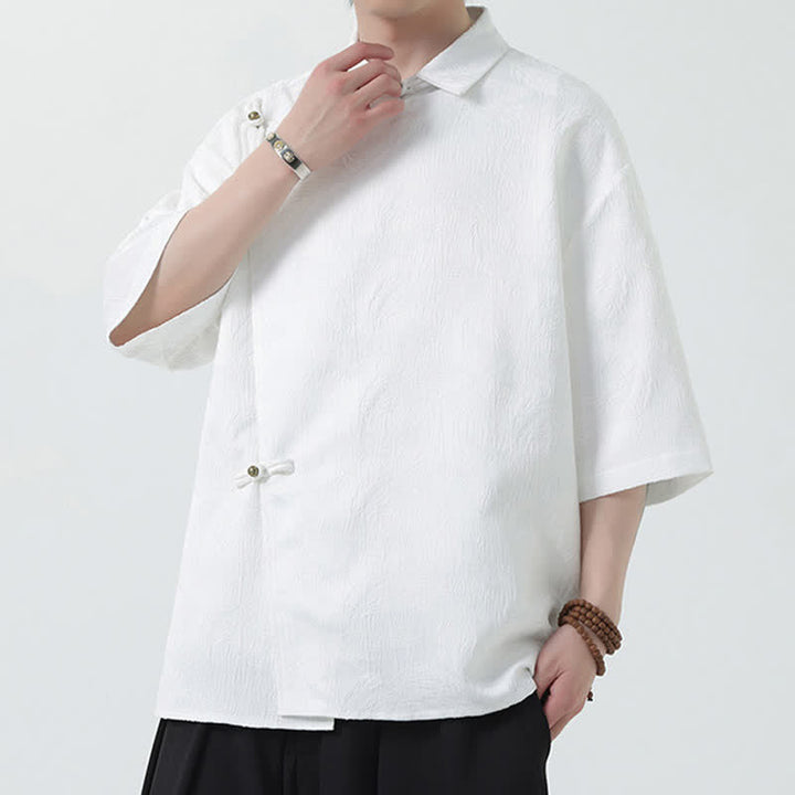 Buddha Stones Summer Mandarin Collar Textured Jacquard Men's Elbow Sleeve Shirt - image 9