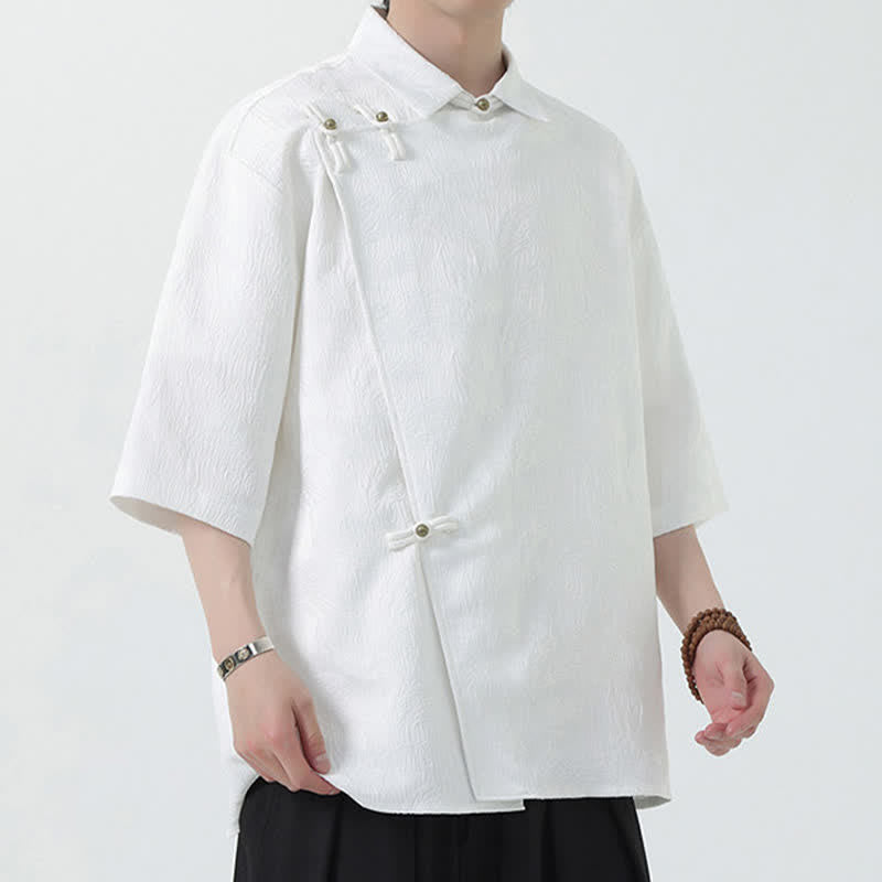 Buddha Stones Summer Mandarin Collar Textured Jacquard Men's Elbow Sleeve Shirt - image 10