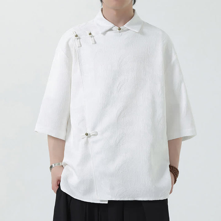 Buddha Stones Summer Mandarin Collar Textured Jacquard Men's Elbow Sleeve Shirt - image 12