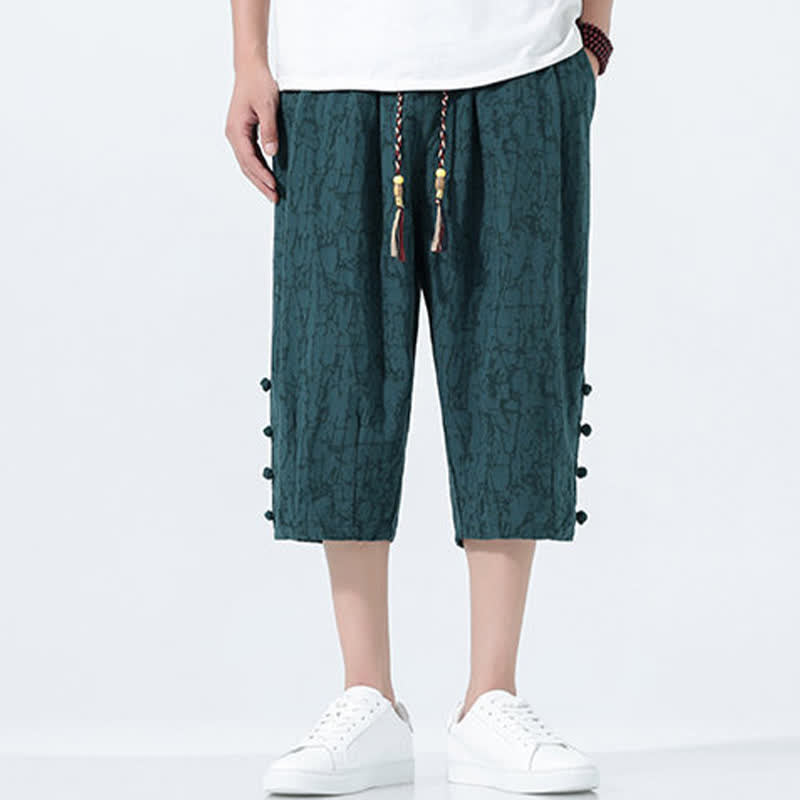 Buddha Stones Summer Drawstring Elastic Waist Men's Capri Tapered Pants - image 3
