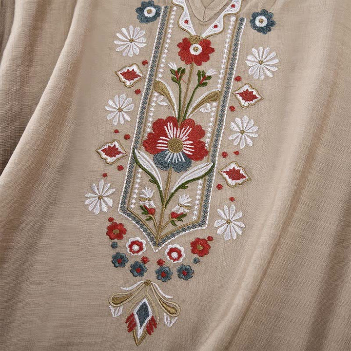 Buddha Stones Spring Boho Embroidered Cotton Linen Elbow-Length Sleeve Women's T-Shirts - image 22