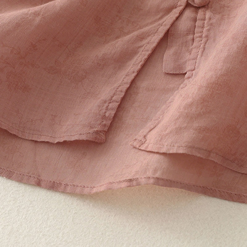 Buddha Stones Stand Collar Embroidery Button Design Three Quarter Sleeve Summer Women's Shirt - image 11