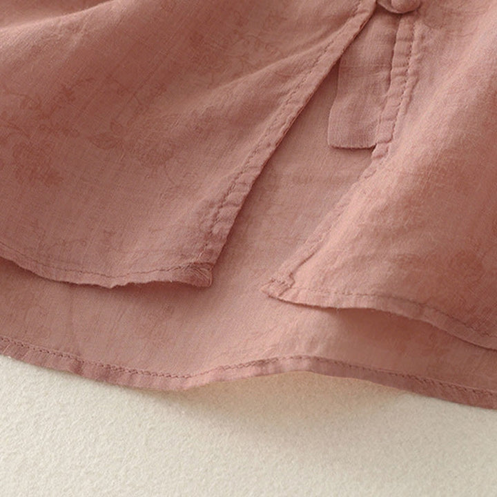 Buddha Stones Stand Collar Embroidery Button Design Three Quarter Sleeve Summer Women's Shirt - image 11