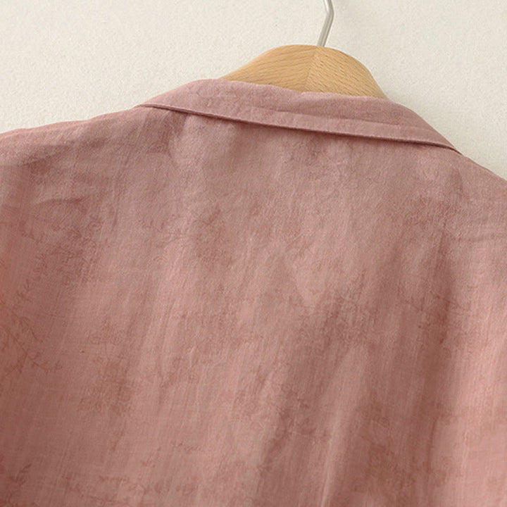 Buddha Stones Stand Collar Embroidery Button Design Three Quarter Sleeve Summer Women's Shirt - image 9