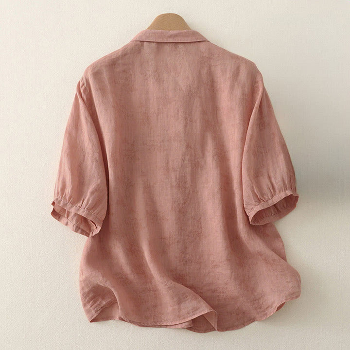 Buddha Stones Stand Collar Embroidery Button Design Three Quarter Sleeve Summer Women's Shirt - image 6