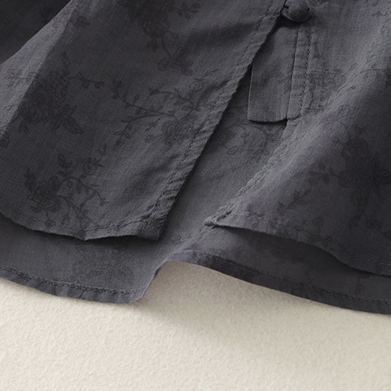 Buddha Stones Stand Collar Embroidery Button Design Three Quarter Sleeve Summer Women's Shirt - image 4