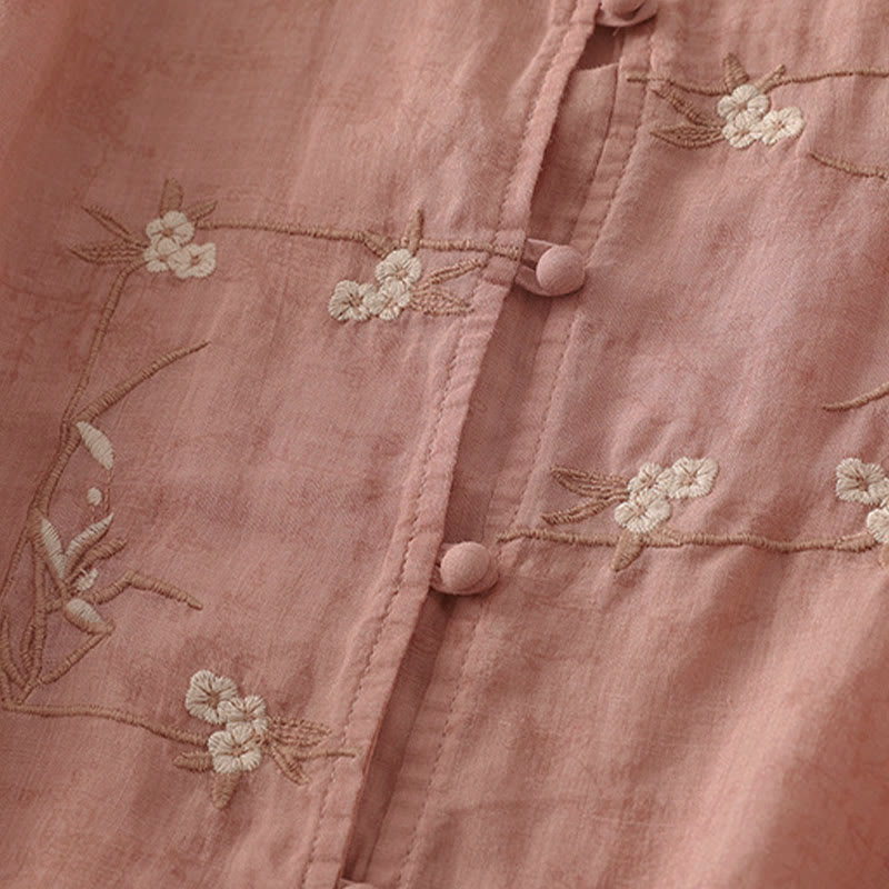 Buddha Stones Stand Collar Embroidery Button Design Three Quarter Sleeve Summer Women's Shirt - image 8