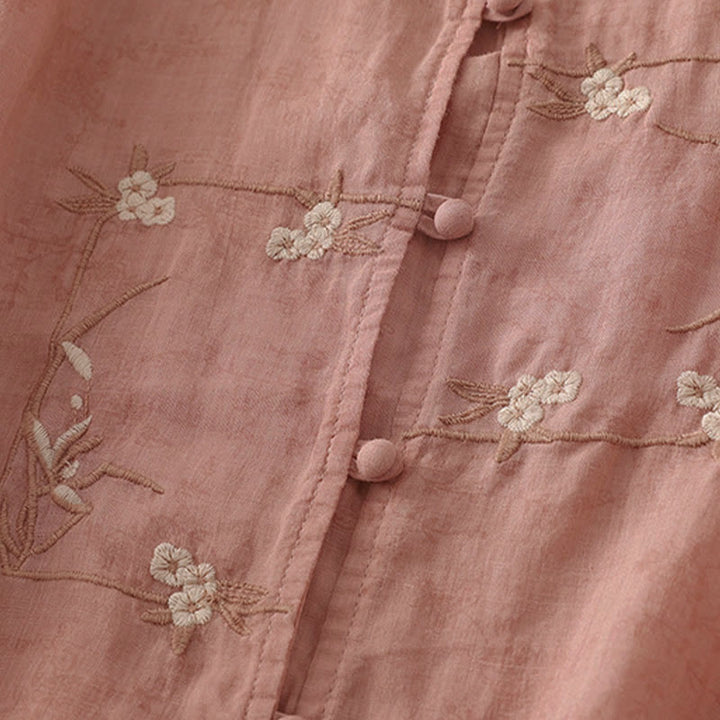 Buddha Stones Stand Collar Embroidery Button Design Three Quarter Sleeve Summer Women's Shirt - image 8