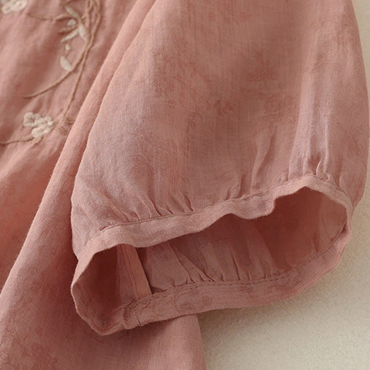 Buddha Stones Stand Collar Embroidery Button Design Three Quarter Sleeve Summer Women's Shirt - image 10