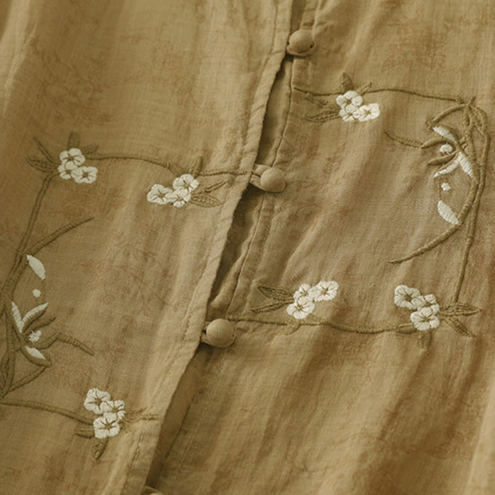 Buddha Stones Stand Collar Embroidery Button Design Three Quarter Sleeve Summer Women's Shirt - image 16