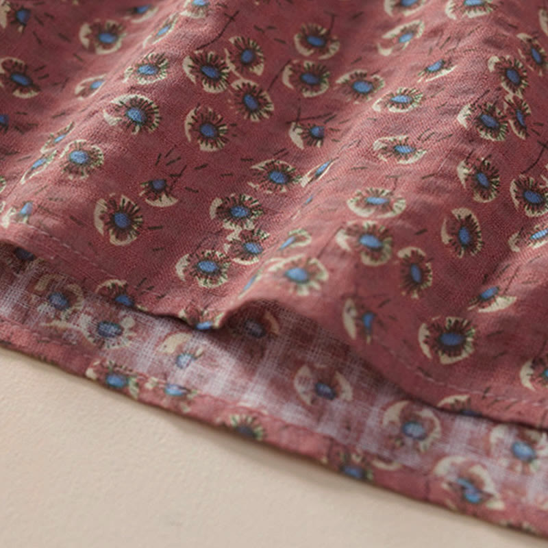 Buddha Stones Front Button Design Floral Print Pattern Women's Cotton Half Sleeve Shirt - image 11