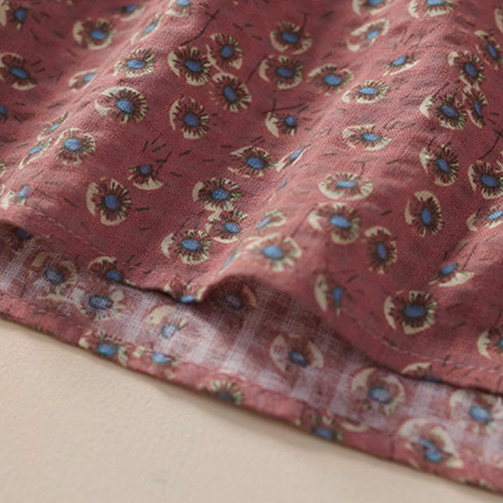 Buddha Stones Front Button Design Floral Print Pattern Women's Cotton Half Sleeve Shirt - image 11