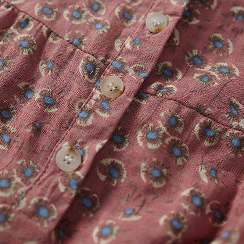 Buddha Stones Front Button Design Floral Print Pattern Women's Cotton Half Sleeve Shirt - image 9