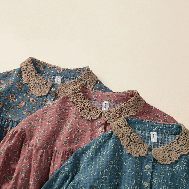 Buddha Stones Front Button Design Floral Print Pattern Women's Cotton Half Sleeve Shirt - image 13