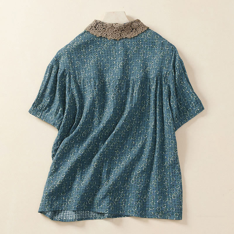 Buddha Stones Front Button Design Floral Print Pattern Women's Cotton Half Sleeve Shirt - image 4