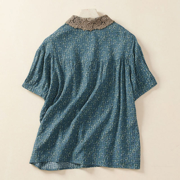 Buddha Stones Front Button Design Floral Print Pattern Women's Cotton Half Sleeve Shirt - image 4