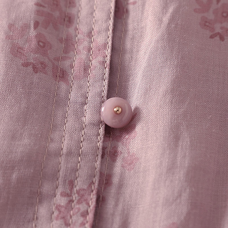 Buddha Stones Casual Floral Print Pattern Three Quarter Sleeve Women's Buttons Shirt - image 4