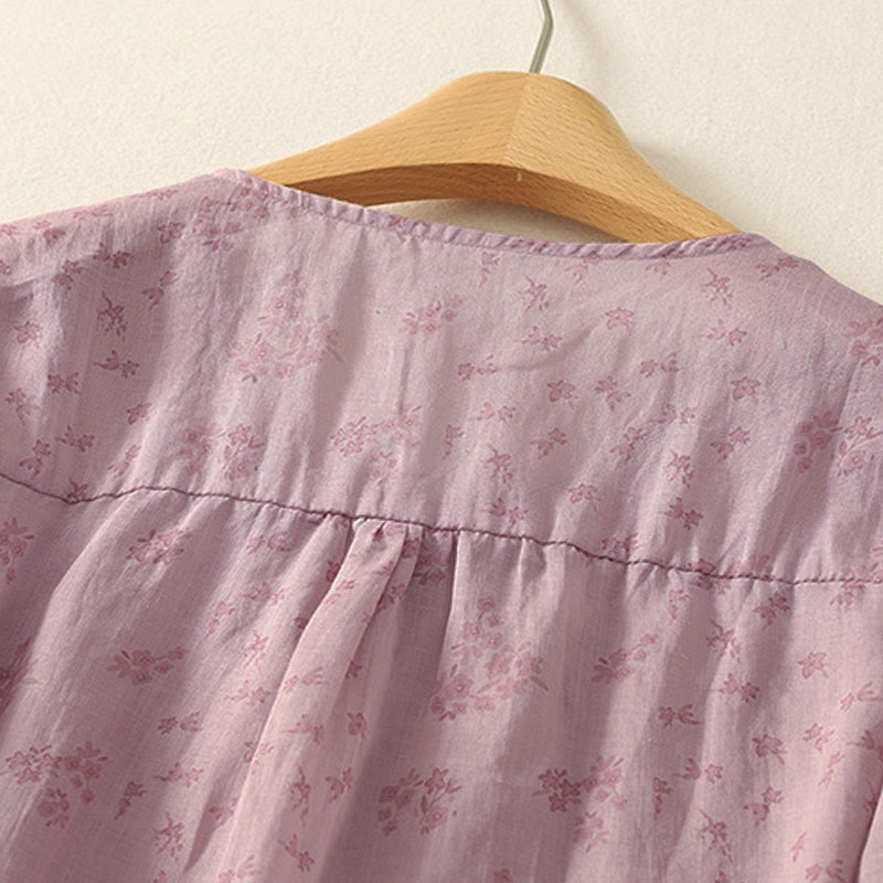 Buddha Stones Casual Floral Print Pattern Three Quarter Sleeve Women's Buttons Shirt - image 3