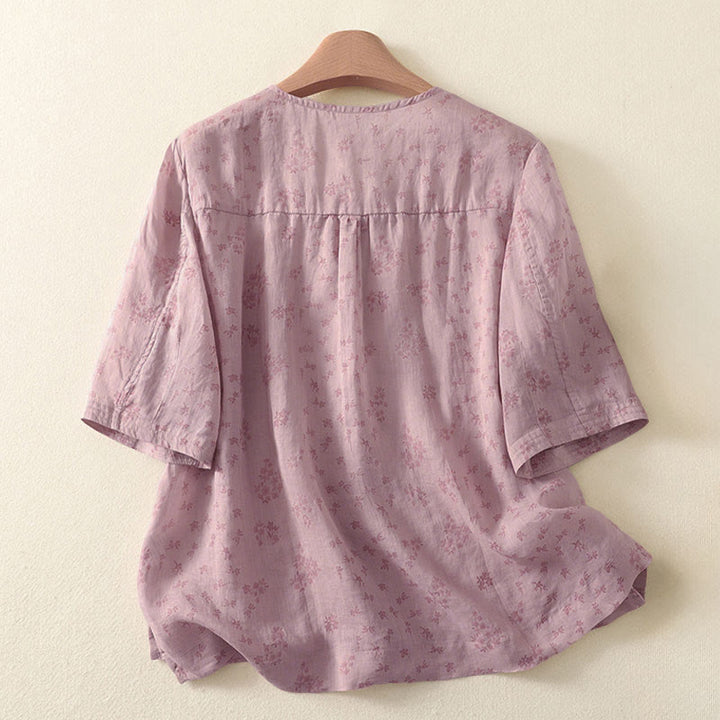 Buddha Stones Casual Floral Print Pattern Three Quarter Sleeve Women's Buttons Shirt - image 1