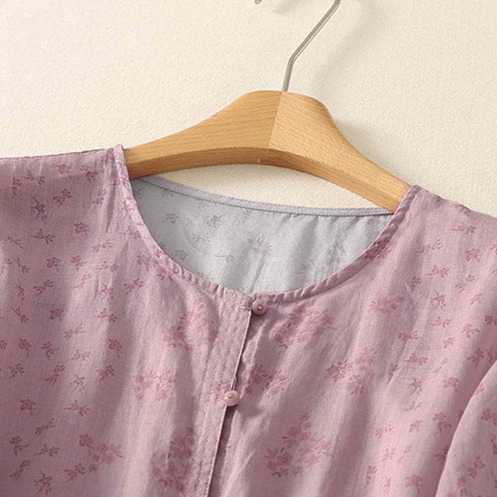 Buddha Stones Casual Floral Print Pattern Three Quarter Sleeve Women's Buttons Shirt - image 2