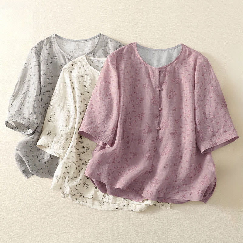 Buddha Stones Casual Floral Print Pattern Three Quarter Sleeve Women's Buttons Shirt - image 20