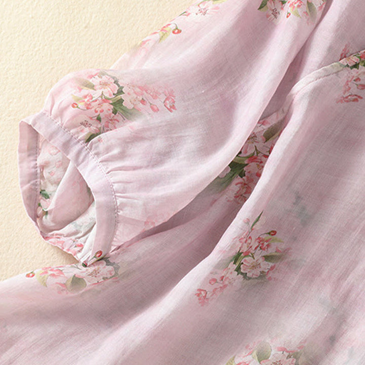 Buddha Stones Crew Neck Casual Frog-Button Floral Print Pattern Blouse Half Sleeve Women's Shirts - image 13