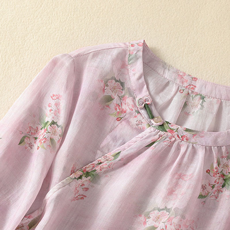 Buddha Stones Crew Neck Casual Frog-Button Floral Print Pattern Blouse Half Sleeve Women's Shirts - image 11