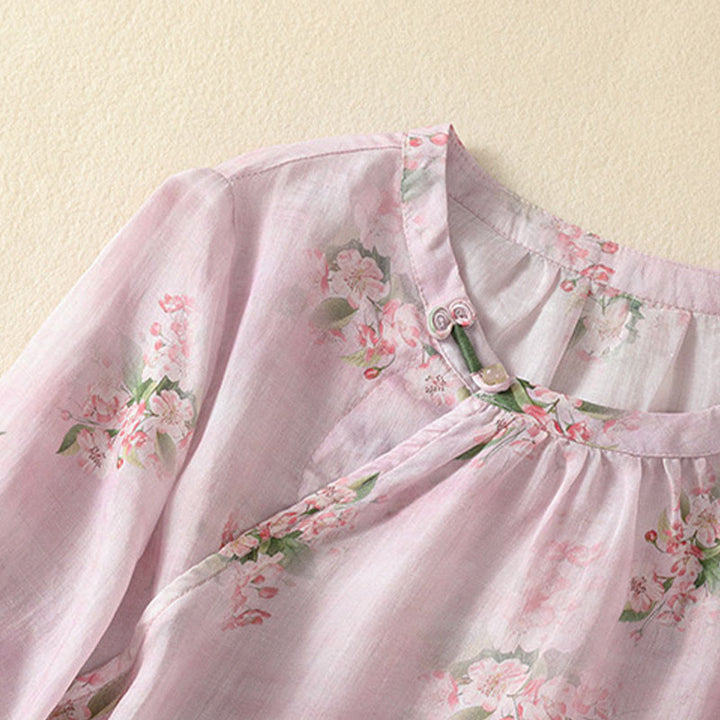 Buddha Stones Crew Neck Casual Frog-Button Floral Print Pattern Blouse Half Sleeve Women's Shirts - image 11