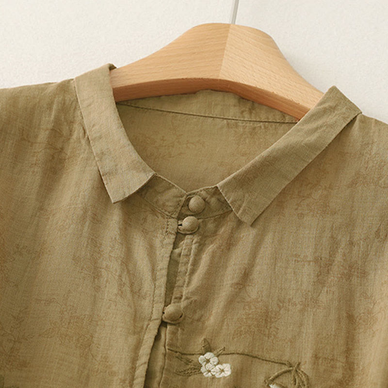 Buddha Stones Stand Collar Embroidery Button Design Three Quarter Sleeve Summer Women's Shirt - image 15