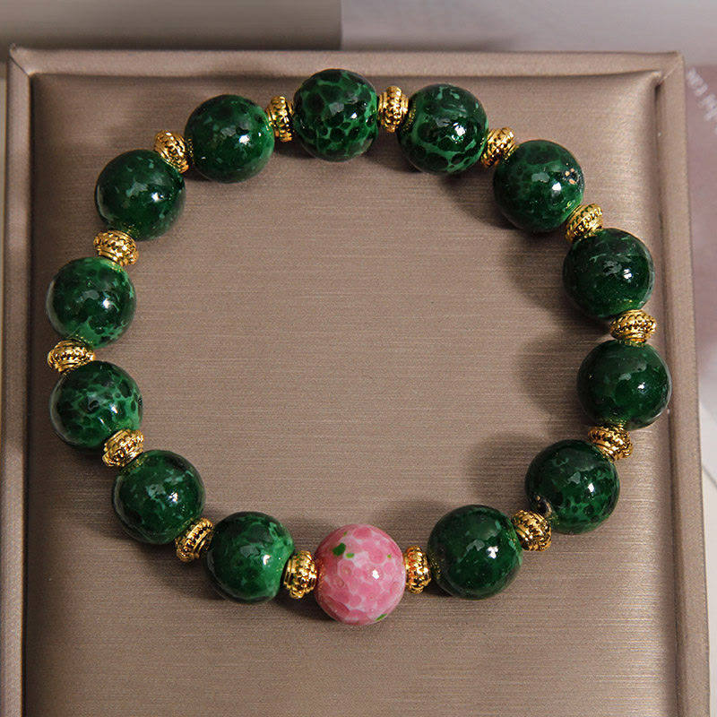 Buddha Stones Green Liuli Glass Blessings Bracelet - image 5