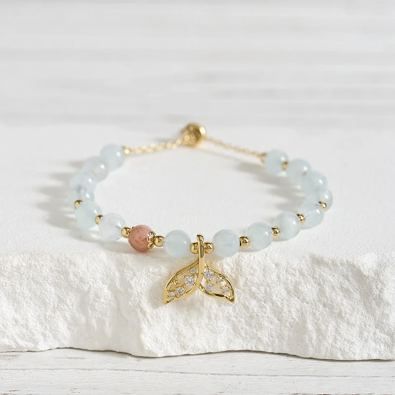 Buddha Stones Natural Aquamarine Gold-Plated Copper Fish Tail Serenity Bracelet - image 2