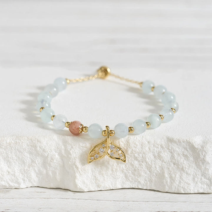 Buddha Stones Natural Aquamarine Gold-Plated Copper Fish Tail Serenity Bracelet - image 2