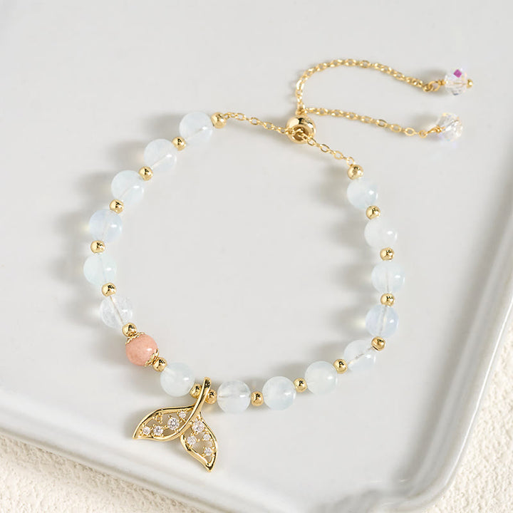 Buddha Stones Natural Aquamarine Gold-Plated Copper Fish Tail Serenity Bracelet - image 3