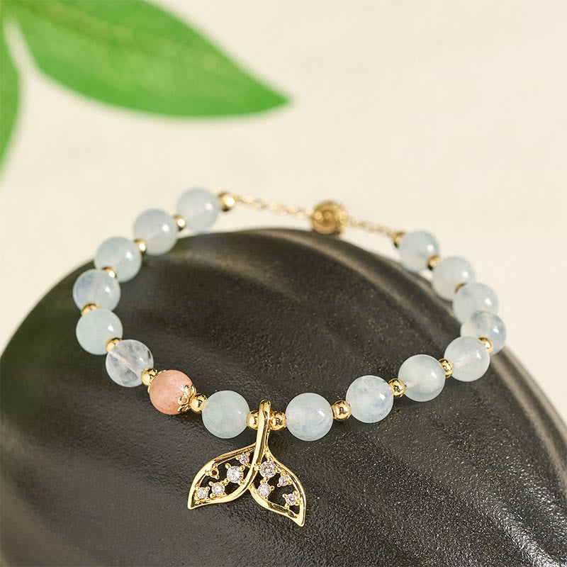 Buddha Stones Natural Aquamarine Gold-Plated Copper Fish Tail Serenity Bracelet - image 1