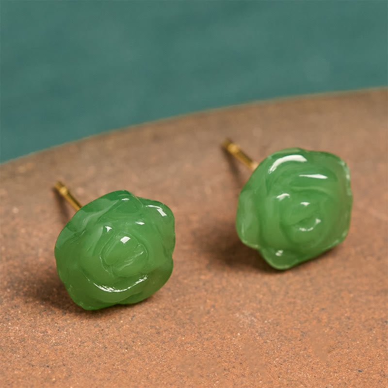 Buddha Stones 925 Sterling Silver Green Chalcedony Rose Strength Courage Earrings  - image 5