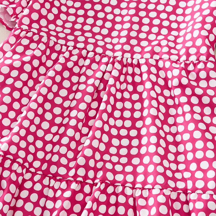 Buddha Stones Summer Elegant Polka Dot A Line Ruffle Hem Short Sleeve Knee Length Dress - image 16