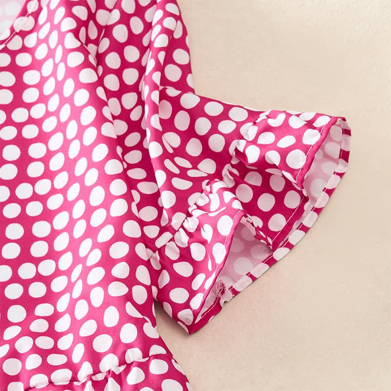 Buddha Stones Summer Elegant Polka Dot A Line Ruffle Hem Short Sleeve Knee Length Dress - image 15